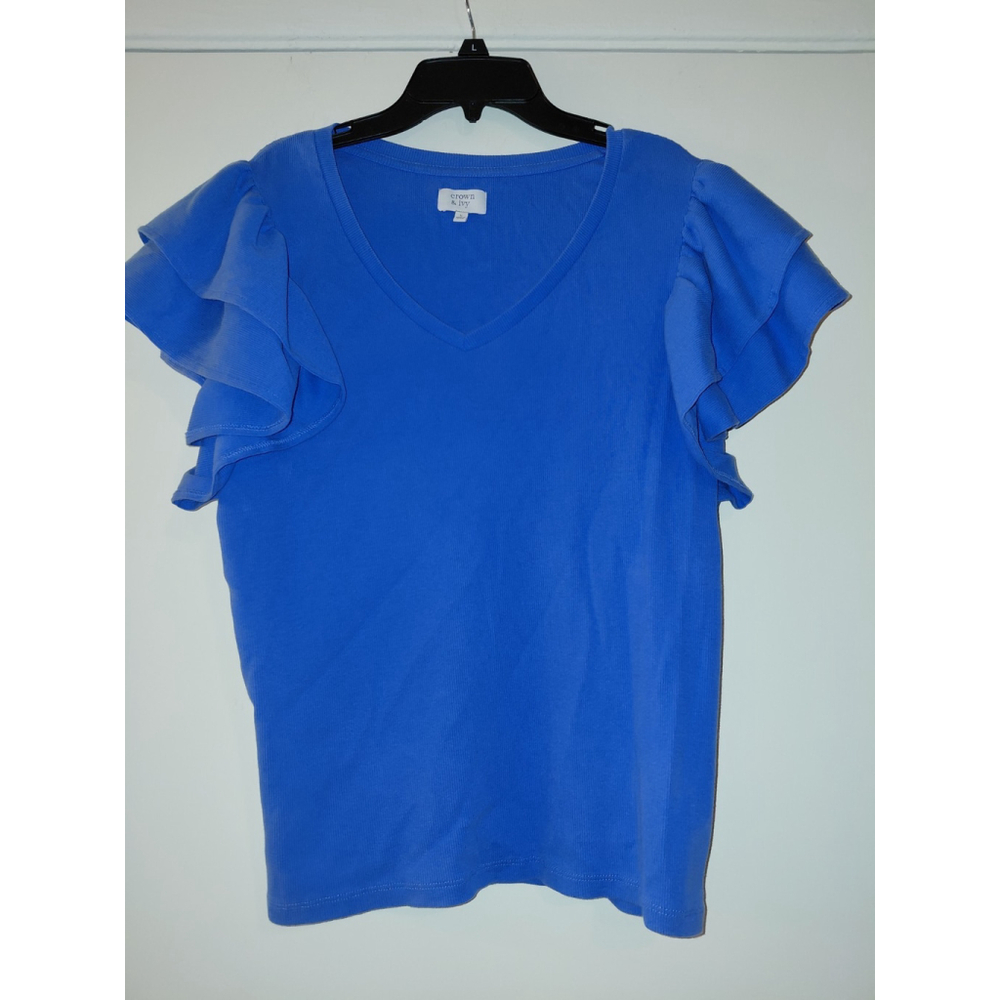 crown & ivy Royal Blue V-Neck Ruffle Sleeve Top